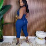 Dark Wash Denim Doll Capri Jumpsuit