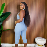 Light Wash Denim Doll Capri Jumpsuit